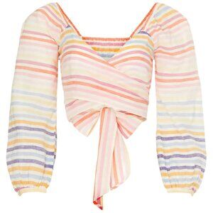 BANJANAN cute Candy Stripe Arilia airy cotton wrap crop Top MED